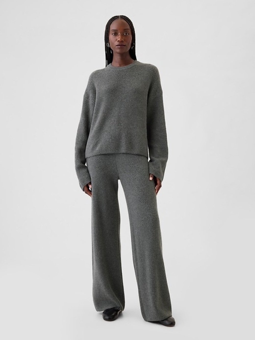 GAP CashSoft Shaker-Stitch Sweater and Pants Matching Set Charcoal Grey | Size L